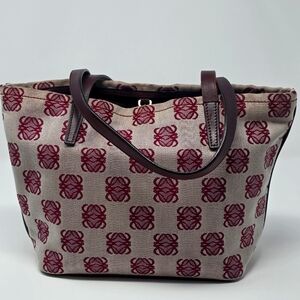 Loewe Mini Anagram Tote Pink Bordeaux And Brown Leather Handles.